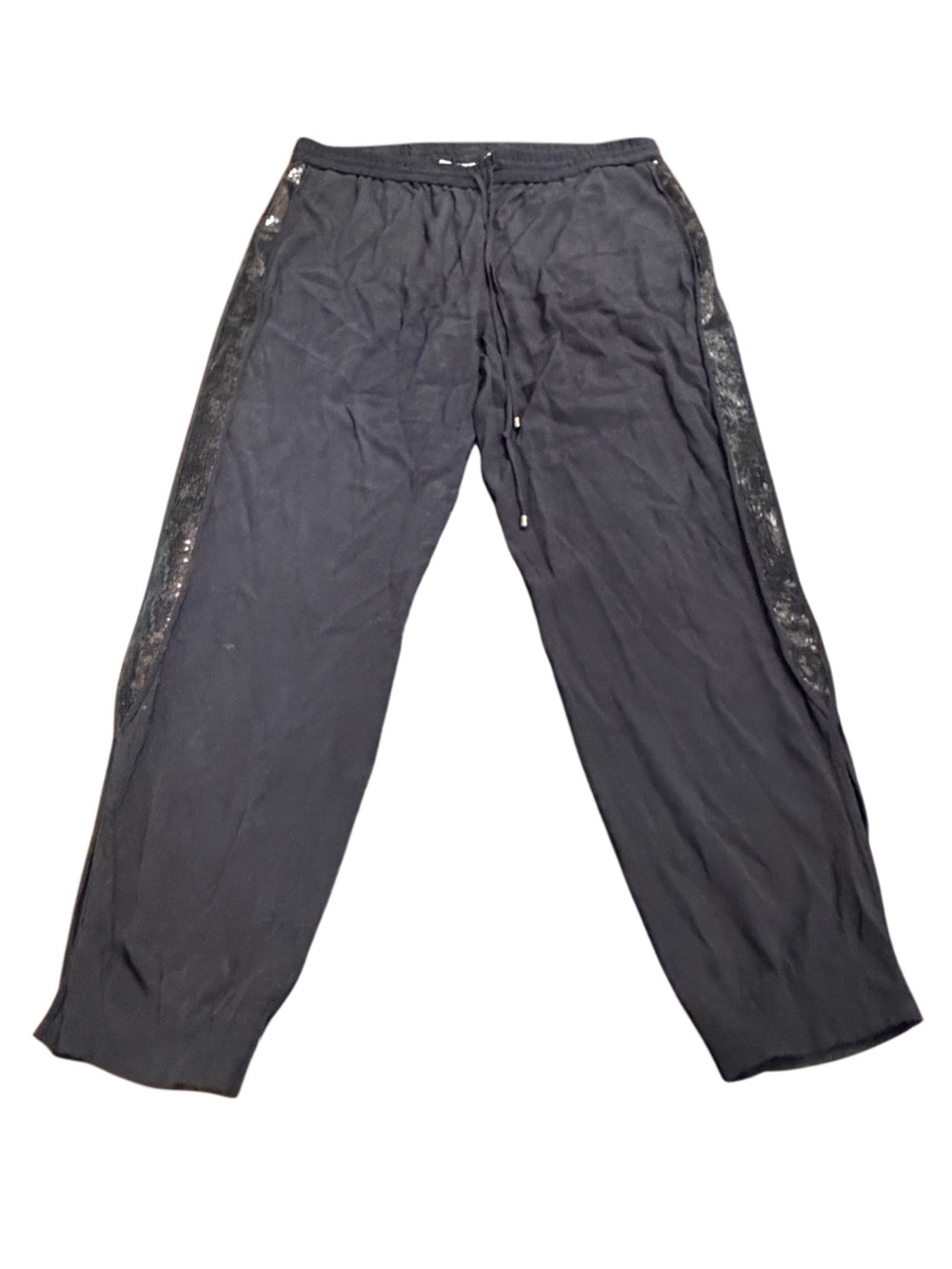Diane Von Furstenberg Black Jogger Pants with Sequin Stripe